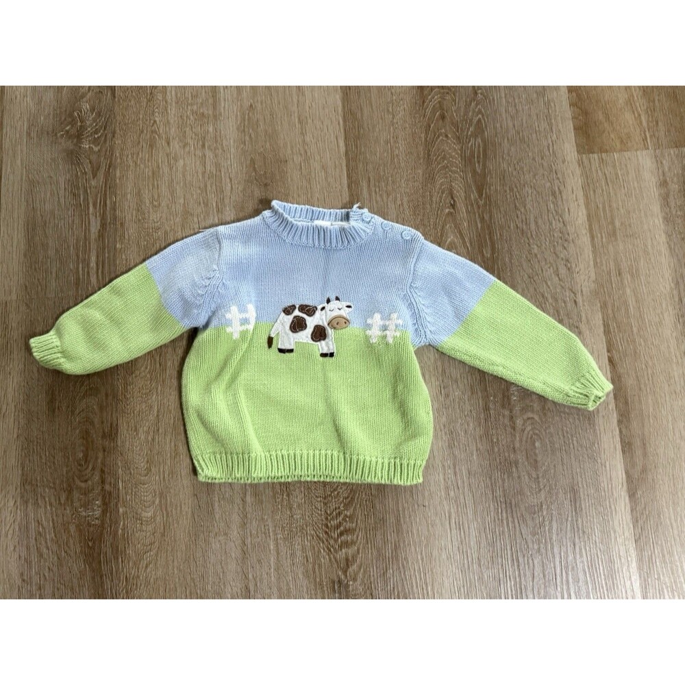 Baby UR IT Y2K Cow Field Farm Blue Green Cotton Sweater Pullover 24m Unisex